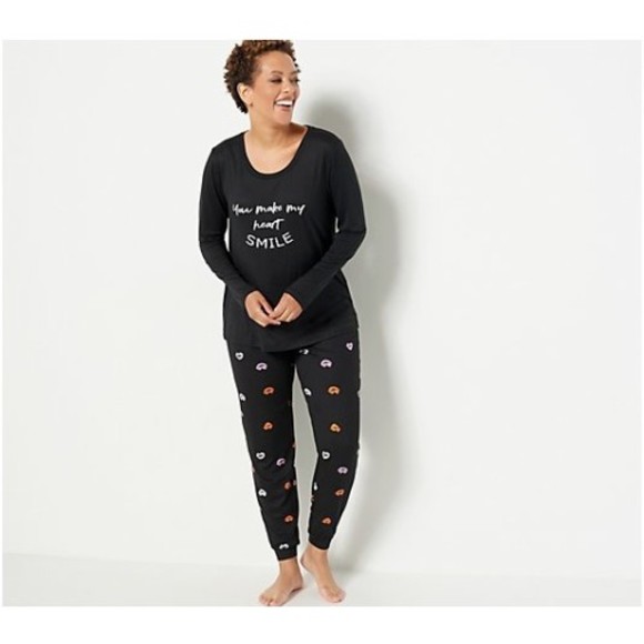 Anybody Sleep Set Pajama ~ Brushed Jersey Top Jogger Black Lips 3X A469034 - Picture 1 of 7